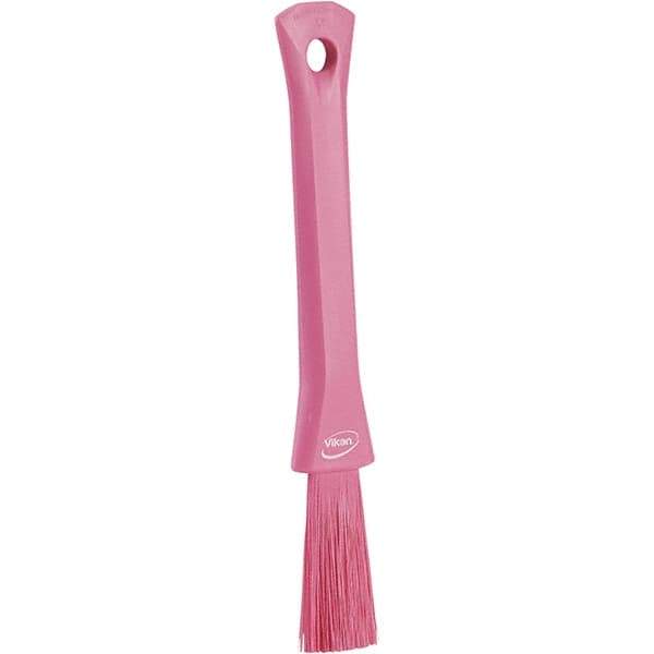 Vikan - 2-1/4" Bristle Length, Polyester Detail Brush - 1-1/4" Long x 0.4" Wide Head, 8.07" OAL, Ergonomic Handle, Pink, Polypropylene Block - Eagle Tool & Supply