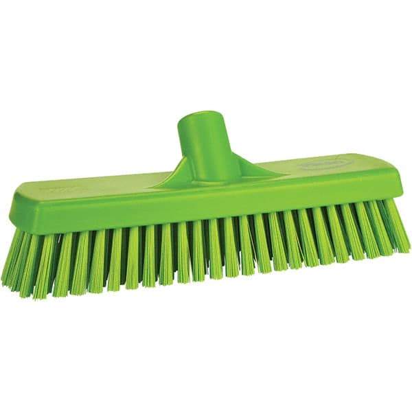 Vikan - 1.7" Bristle Length, Polyester Scrub Brush - 11-1/4" Long x 3" Wide Head, 11-1/4" OAL, Green, Polypropylene Block - Eagle Tool & Supply