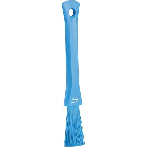 Vikan - 2-1/4" Bristle Length, Polyester Detail Brush - 1-1/4" Long x 0.4" Wide Head, 8.07" OAL, Ergonomic Handle, Blue, Polypropylene Block - Eagle Tool & Supply