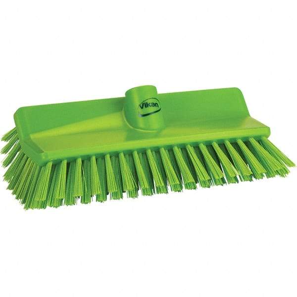 Vikan - 1-1/2" Bristle Length, Polyester Cleaning & Finishing Brush - 9-5/8" Long x 5" Wide Head, 9.6" OAL, Green, Polypropylene Block - Eagle Tool & Supply