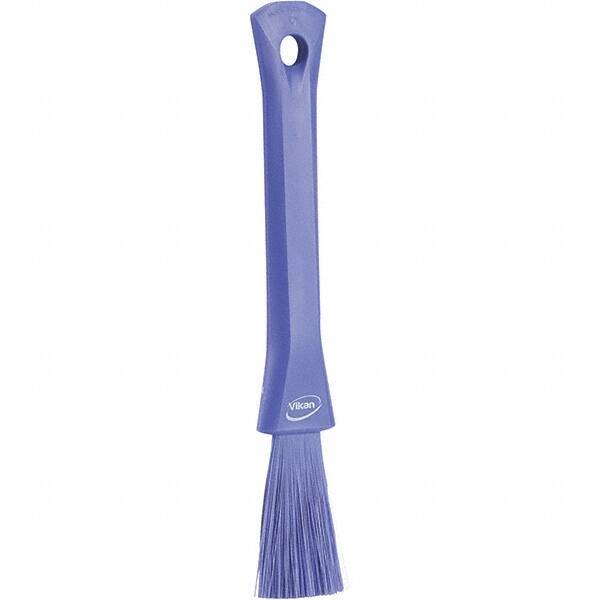 Vikan - 2-1/4" Bristle Length, Polyester Detail Brush - 1-1/4" Long x 0.4" Wide Head, 8.07" OAL, Ergonomic Handle, Purple, Polypropylene Block - Eagle Tool & Supply