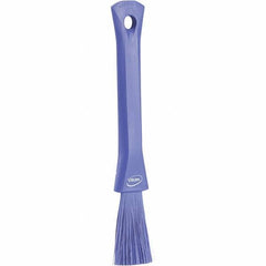 Vikan - 2-1/4" Bristle Length, Polyester Detail Brush - 1-1/4" Long x 0.4" Wide Head, 8.07" OAL, Ergonomic Handle, Purple, Polypropylene Block - Eagle Tool & Supply