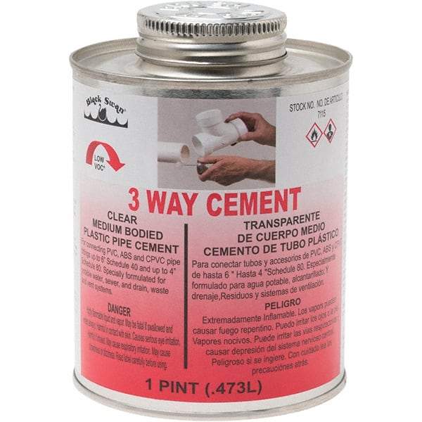 Black Swan - 1 Pt Medium Bodied Cement - Clear, Use with ABS, PVC & CPVC up to 6" Diam - Eagle Tool & Supply