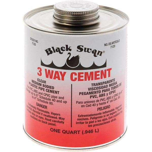 Black Swan - 1 Qt Medium Bodied Cement - Clear, Use with ABS, PVC & CPVC up to 6" Diam - Eagle Tool & Supply