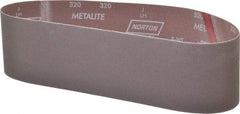Norton - 4" Wide x 36" OAL, 320 Grit, Aluminum Oxide Abrasive Belt - Aluminum Oxide, Extra Fine, Coated, X Weighted Cloth Backing, Series R228 - Eagle Tool & Supply