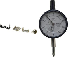 Mitutoyo - 10mm Range, 0-100 Dial Reading, 0.01mm Graduation Dial Drop Indicator - 2-3/16" Dial, 1mm Range per Revolution, 0.013mm Accuracy, Revolution Counter - Eagle Tool & Supply