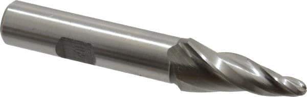 Made in USA - 10° Taper Angle per Side, 3/16" Small End Diam, 1-1/4" LOC, High Speed Steel 3 Flute Tapered Ball End Mill - 3-1/8" OAL, 1/2" Shank Diam - Eagle Tool & Supply