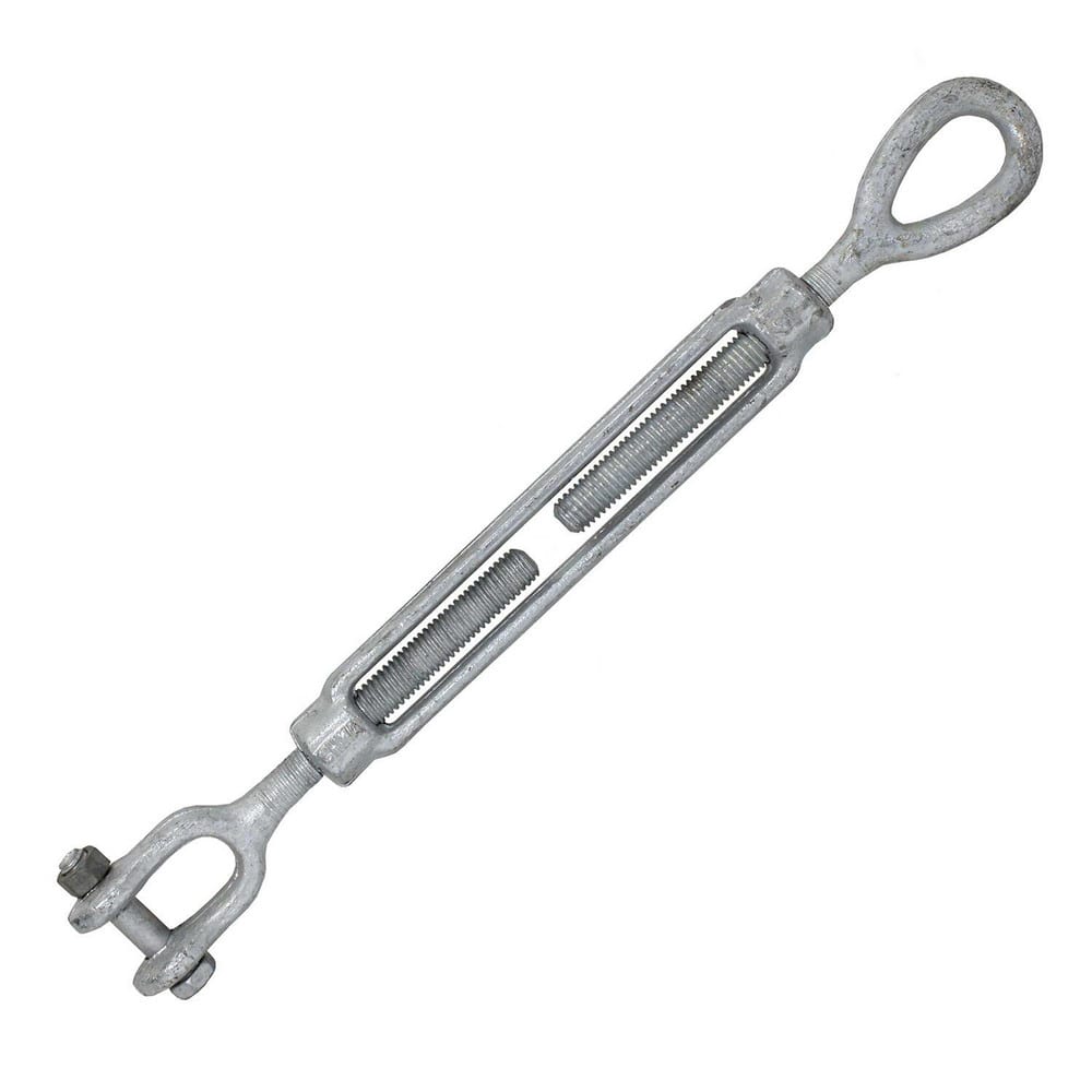 Turnbuckles; Turnbuckle Type: Jaw & Eye; Working Load Limit: 3500 lb; Thread Size: 5/8-12 in; Turn-up: 12 in; Closed Length: 21.28 in; Material: Steel; Finish: Galvanized