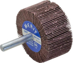 Merit Abrasives - 2" Diam x 1" Face Width, Very Fine Ceramic Alumina Coated Mounted Flap Wheel - 1/4" Shank Mount, 180 Grit, Cloth Backing, 25,000 Max RPM - Eagle Tool & Supply