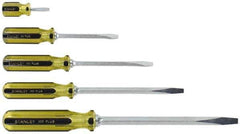 Stanley - 5 Piece Slotted & Stubby Screwdriver Set - Blade Sizes: Length 1-1/2, 4, 6, 8 & 12, Width 1/4, 5/16 & 3/8 - Eagle Tool & Supply