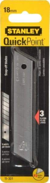 Stanley - 3 Piece Steel Utility Knife Blade - 2-1/8" OAL, 0.02" Blade Thickness - Eagle Tool & Supply