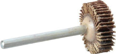 Merit Abrasives - 3/4" Diam x 3/16" Face Width, Fine Aluminum Oxide Coated Mounted Flap Wheel - 1/8" Shank Mount, 120 Grit, Cloth Backing, 35,000 Max RPM - Eagle Tool & Supply