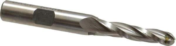Made in USA - 1° Taper Angle per Side, 1/4" Small End Diam, 1-1/4" LOC, High Speed Steel 3 Flute Tapered Ball End Mill - 3-1/8" OAL, 3/8" Shank Diam - Eagle Tool & Supply