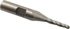 Made in USA - 2° Taper Angle per Side, 1/8" Small End Diam, 3/4" LOC, High Speed Steel 3 Flute Tapered Ball End Mill - 2-1/2" OAL, 3/8" Shank Diam - Eagle Tool & Supply