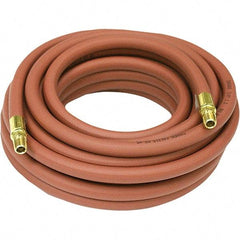 Reelcraft - 3/8" ID x 39/64" OD 35' Long Multipurpose Air Hose - Male NPT Ends, 300 Working psi, 150 to 0°F, 1/4" Fitting, Red - Eagle Tool & Supply