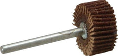Merit Abrasives - 3/4" Diam x 3/8" Face Width, Medium Aluminum Oxide Coated Mounted Flap Wheel - 1/8" Shank Mount, 80 Grit, Cloth Backing, 35,000 Max RPM - Eagle Tool & Supply