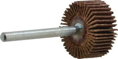 Merit Abrasives - 3/4" Diam x 3/8" Face Width, Fine Aluminum Oxide Coated Mounted Flap Wheel - 1/8" Shank Mount, 120 Grit, Cloth Backing, 35,000 Max RPM - Eagle Tool & Supply