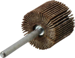 Merit Abrasives - 3/4" Diam x 5/8" Face Width, Fine Aluminum Oxide Coated Mounted Flap Wheel - 1/8" Shank Mount, 120 Grit, Cloth Backing, 35,000 Max RPM - Eagle Tool & Supply