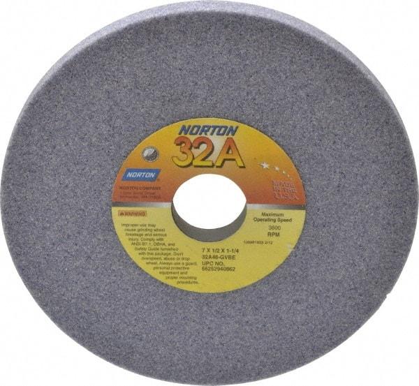 Norton - 7" Diam x 1-1/4" Hole x 1/2" Thick, G Hardness, 46 Grit Surface Grinding Wheel - Aluminum Oxide, Type 1, Coarse Grade, 3,600 Max RPM, Vitrified Bond, No Recess - Eagle Tool & Supply
