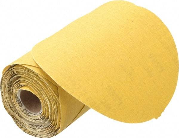 Norton - 6" Diam, 280 Grit Aluminum Oxide Adhesive PSA Disc - Very Fine Grade, Gold, C Weighted Backing, Flexible - Eagle Tool & Supply