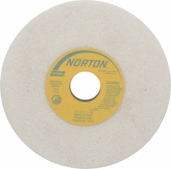 Norton - 7" Diam x 1-1/4" Hole x 1/2" Thick, G Hardness, 46 Grit Surface Grinding Wheel - Aluminum Oxide, Type 1, Coarse Grade, 3,600 Max RPM, Vitrified Bond, No Recess - Eagle Tool & Supply