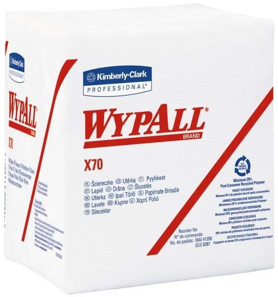 WypAll - X70 1/4 Fold Shop Towel/Industrial Wipes - Poly Pack, 12-1/2" x 12-1/2" Sheet Size, White - Eagle Tool & Supply