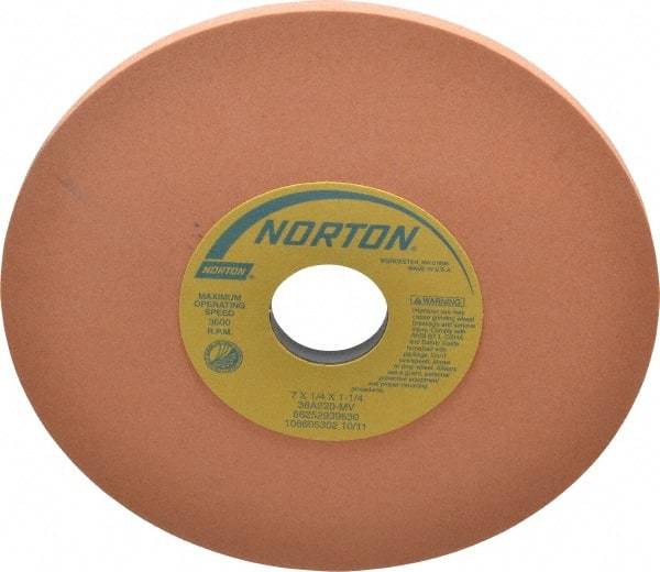 Norton - 7" Diam x 1-1/4" Hole x 1/4" Thick, M Hardness, 220 Grit Surface Grinding Wheel - Aluminum Oxide, Type 1, Very Fine Grade, 3,600 Max RPM, Vitrified Bond, No Recess - Eagle Tool & Supply