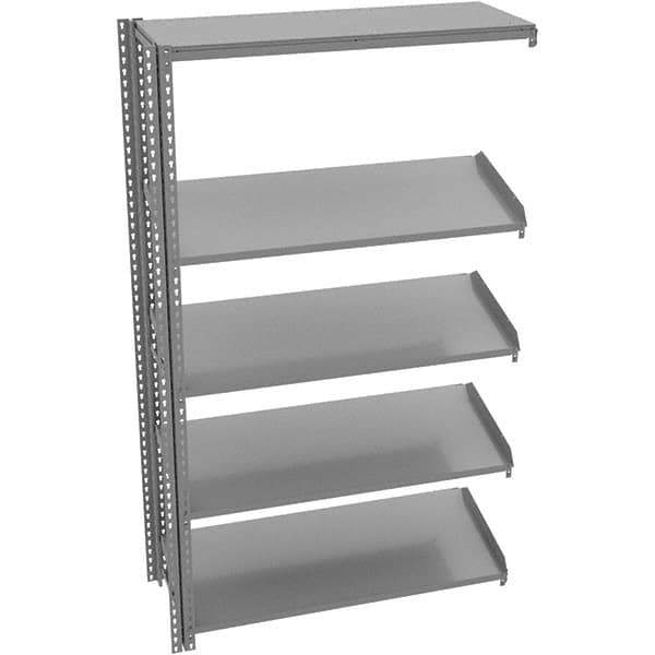 Tennsco - 5 Shelf Add-On Flat Slope Open Steel Shelving - 48" Wide x 84" High x 18" Deep, Medium Gray - Eagle Tool & Supply