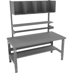 Tennsco - 72 Wide x 36" Deep x 83-7/16" High, Steel Workbench with Lower Shelf - Adjustable Legs, Medium Gray - Eagle Tool & Supply