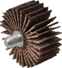 Merit Abrasives - 1-3/8" Diam x 5/8" Face Width, Medium Aluminum Oxide Coated Mounted Flap Wheel - 1/4-20 Threaded Mount, 60 Grit, Cloth Backing, 30,000 Max RPM - Eagle Tool & Supply