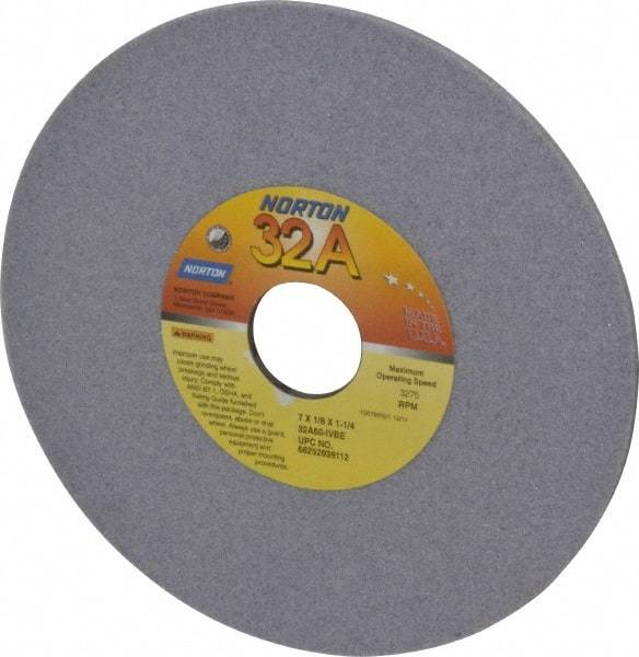 Norton - 7" Diam x 1-1/4" Hole x 1/8" Thick, I Hardness, 60 Grit Surface Grinding Wheel - Aluminum Oxide, Type 1, Medium Grade, 3,275 Max RPM, Vitrified Bond, No Recess - Eagle Tool & Supply