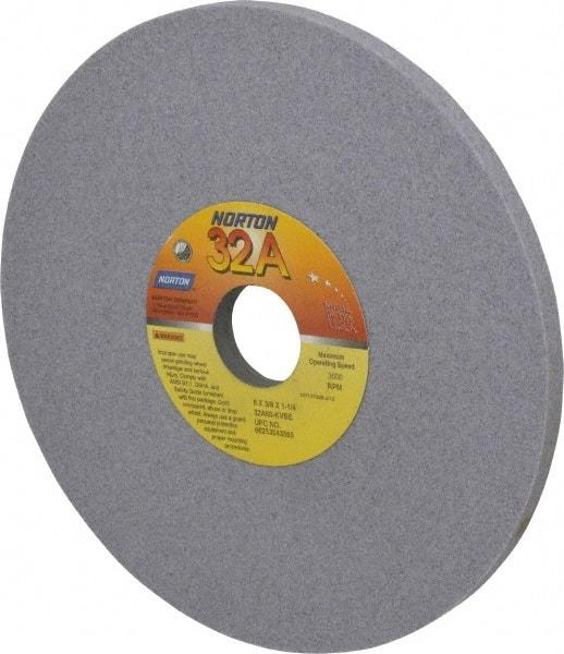 Norton - 8" Diam x 1-1/4" Hole x 3/8" Thick, K Hardness, 60 Grit Surface Grinding Wheel - Aluminum Oxide, Type 1, Medium Grade, 3,600 Max RPM, Vitrified Bond, No Recess - Eagle Tool & Supply