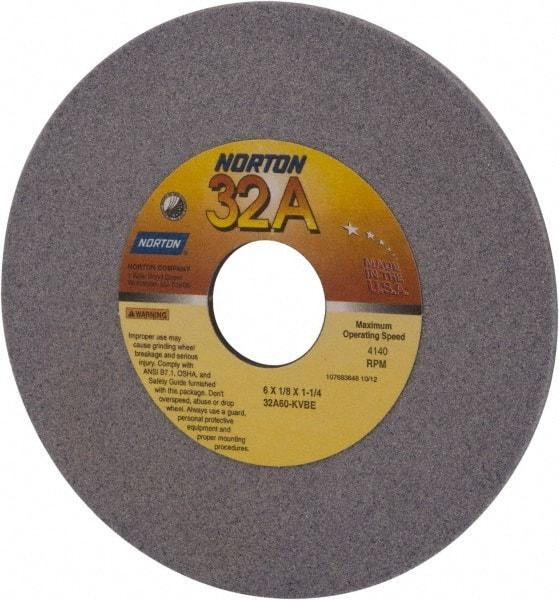 Norton - 6" Diam x 1-1/4" Hole x 1/8" Thick, K Hardness, 60 Grit Surface Grinding Wheel - Aluminum Oxide, Medium Grade, 4,140 Max RPM, Vitrified Bond - Eagle Tool & Supply