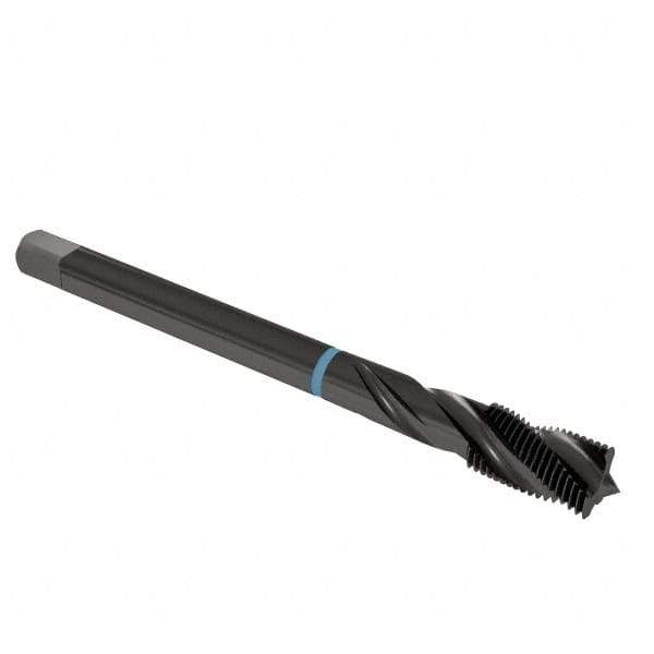 Emuge - M12x1.75 Metric Coarse 3 Flute 6H Modified Bottoming Spiral Flute Tap - Cobalt, Oxide Finish, 110mm OAL, Right Hand Flute, Right Hand Thread, Series Enorm-VA - Eagle Tool & Supply