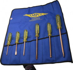 Ampco - 6 Piece Phillips & Slotted Screwdriver Set - Blade Sizes: Width 9/32, 5/16 & 25/64, Bit Sizes: Philips #1 to #3 - Eagle Tool & Supply