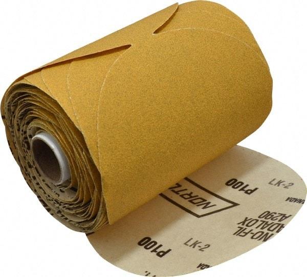 Norton - 5" Diam, 100 Grit Aluminum Oxide Adhesive PSA Disc - Medium Grade, Gold, C Weighted Backing, Flexible - Eagle Tool & Supply