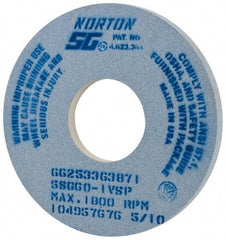 Norton - 14" Diam x 5" Hole x 1" Thick, I Hardness, 60 Grit Surface Grinding Wheel - Ceramic, Type 1, Medium Grade, 1,800 Max RPM, Vitrified Bond, No Recess - Eagle Tool & Supply