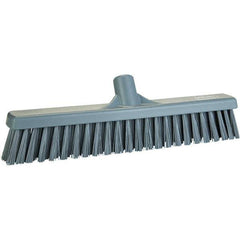 Vikan - 16" Fine Particle Polyester Push Broom - 2" Bristle Length, Plastic Block, European Threaded Handle Connection, Handle Sold Separately - Eagle Tool & Supply