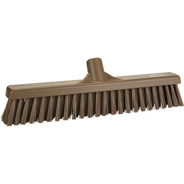 Vikan - 16" Fine Particle Polyester Push Broom - 2" Bristle Length, Plastic Block, European Threaded Handle Connection, Handle Sold Separately - Eagle Tool & Supply