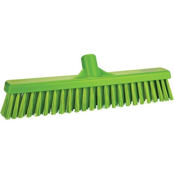 Vikan - 16" Fine Particle Polyester Push Broom - 2" Bristle Length, Plastic Block, European Threaded Handle Connection, Handle Sold Separately - Eagle Tool & Supply