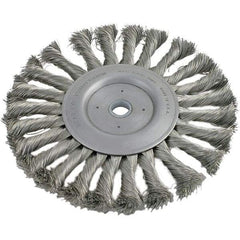 Brush Research Mfg. - 4" OD, 5/8-11 Arbor Hole, Knotted Stainless Steel Wheel Brush - 1/2" Face Width, 13/16" Trim Length, 20,000 RPM - Eagle Tool & Supply