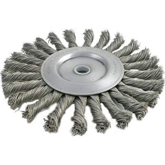 Brush Research Mfg. - 4" OD, 5/8-11 Arbor Hole, Knotted Stainless Steel Wheel Brush - 3/8" Face Width, 13/16" Trim Length, 20,000 RPM - Eagle Tool & Supply