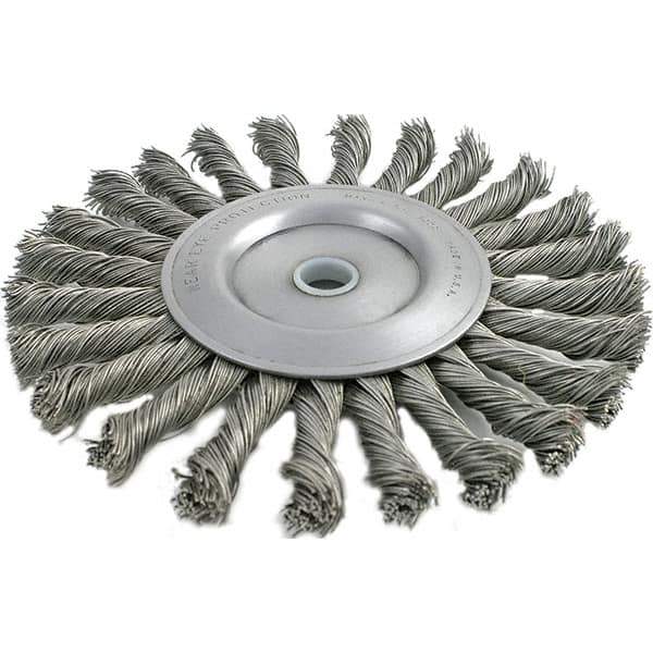 Brush Research Mfg. - 6" OD, 1/2 & 5/8" Arbor Hole, Knotted Stainless Steel Wheel Brush - 7/16" Face Width, 1-7/16" Trim Length, 8,000 RPM - Eagle Tool & Supply