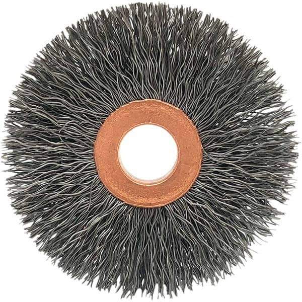 Brush Research Mfg. - 2-1/2" OD, 5/8" Arbor Hole, Crimped Carbon Wheel Brush - 1/2" Face Width, 3/4" Trim Length, 20,000 RPM - Eagle Tool & Supply