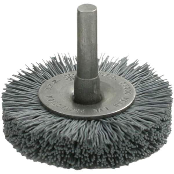Brush Research Mfg. - 1-1/4" OD, Crimped Abrasive Nylon Wheel Brush - 7/16" Face Width, 1/8" Trim Length, 25,000 RPM - Eagle Tool & Supply