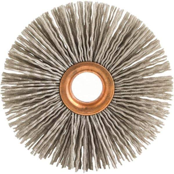 Brush Research Mfg. - 3-1/2" OD, 5/8" Arbor Hole, Crimped Abrasive Nylon Wheel Brush - 3/4" Face Width, 3/16" Trim Length, 20,000 RPM - Eagle Tool & Supply