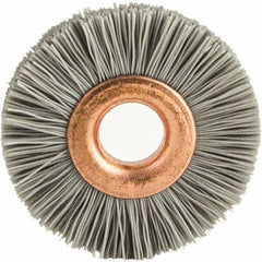 Brush Research Mfg. - 4" OD, 5/8" Arbor Hole, Crimped Abrasive Nylon Wheel Brush - 3/4" Face Width, 1-7/16" Trim Length, 20,000 RPM - Eagle Tool & Supply