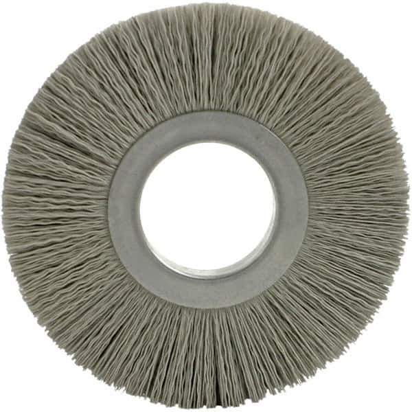 Brush Research Mfg. - 8" OD, 3-1/4" Arbor Hole, Crimped Abrasive Nylon Wheel Brush - 17/32" Face Width, 1-7/8" Trim Length, 5,000 RPM - Eagle Tool & Supply