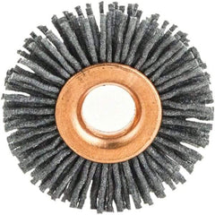 Brush Research Mfg. - 4" OD, 1/2" Arbor Hole, Crimped Abrasive Nylon Wheel Brush - 3/4" Face Width, 1-7/16" Trim Length, 20,000 RPM - Eagle Tool & Supply