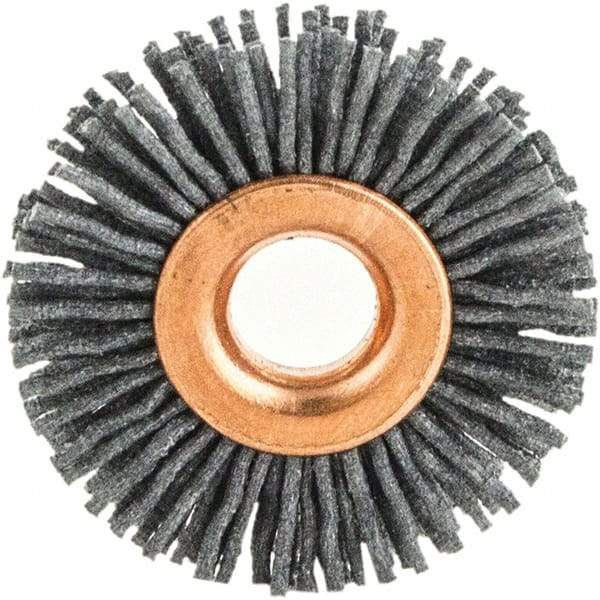 Brush Research Mfg. - 3" OD, 1/2" Arbor Hole, Crimped Abrasive Nylon Wheel Brush - 1/2" Face Width, 1" Trim Length, 20,000 RPM - Eagle Tool & Supply